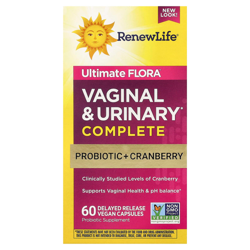 Renew Life, Ultimate Flora™, комплекс для влагалища и мочевыводящих путей, 60 веганских капсул с отсроченным высвобождением