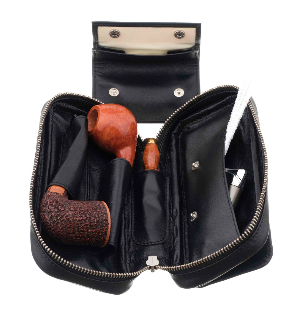 Сумка Ser Jacopo для 2 трубок и табака, натуральная кожа Наппа, подарочная упаковка