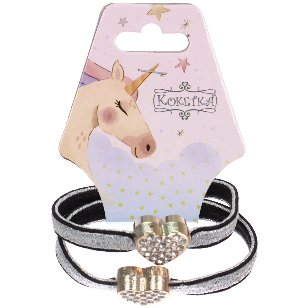 Резинки для волос 2шт «МАЛЬТА», сердечки, микс 6 цветов, d-5,5см (подвес Единорог)