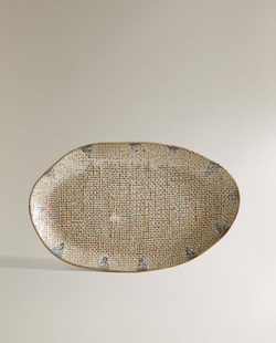 ZARA HOME КЕРАМИЧЕСКОЕ СЕРВИРОВОЧНОЕ БЛЮДО, ЭКРЮ/СИНИЙ