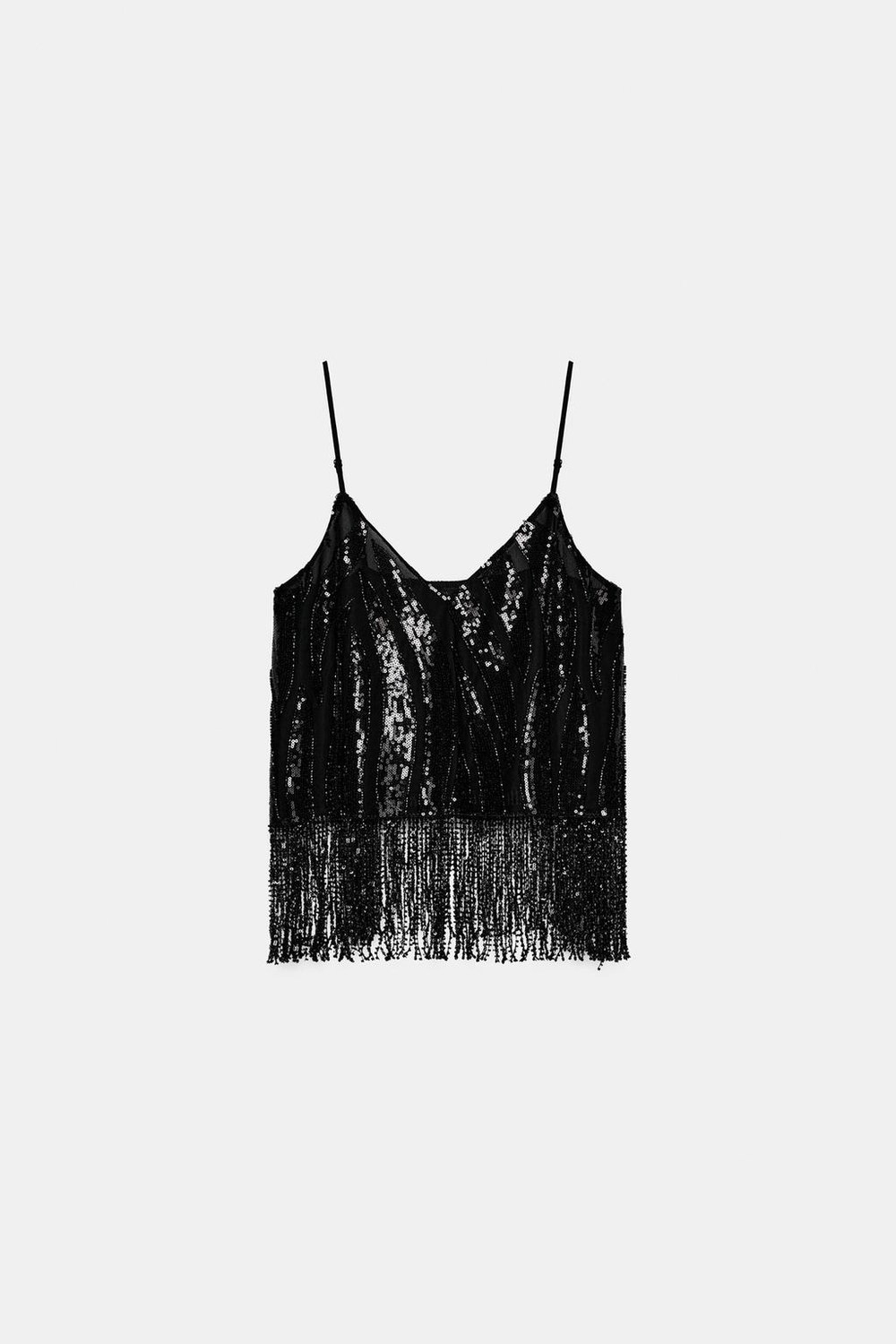 ZARA ТОП С БАХРОМОЙ И ПАЙЕТКАМИ, ЧЕРНЫЙ