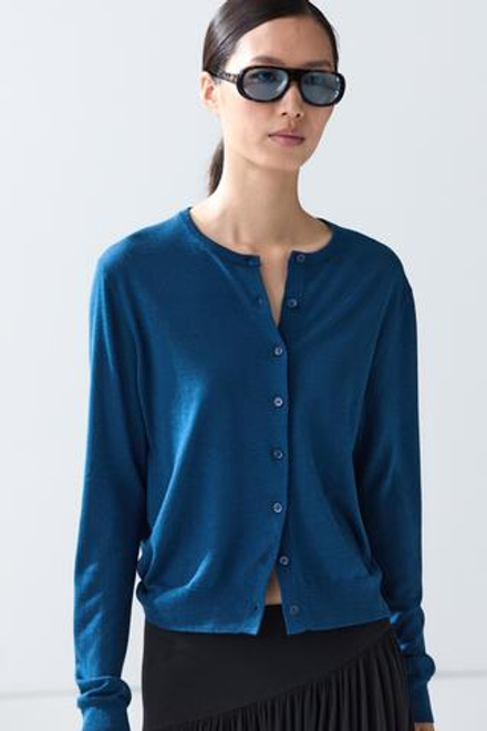 Massimo Dutti Кардиган из тонкого трикотажа с круглым вырезом, светло-синий