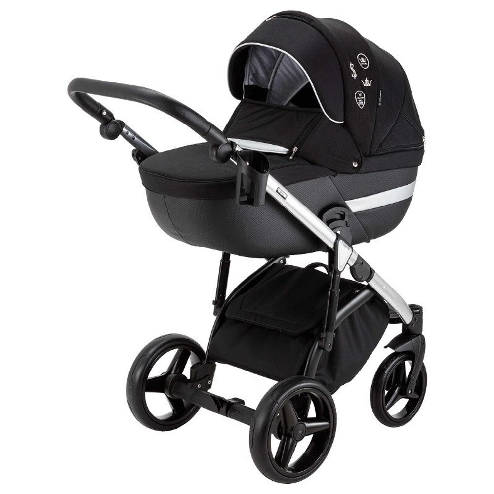 Детская коляска Adamex Cortina Special Edition 2 в 1 CT-401 (ЧЕРН+ЧЕРН.КОЖА+СЕРЕБР.ОТДЕЛКА+СЕРЕБР.РАМА)