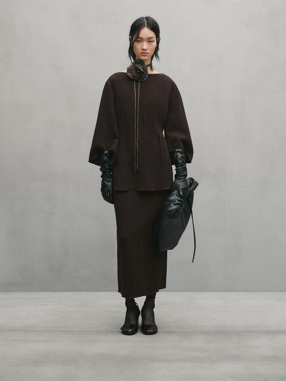 Massimo Dutti Блуза с контрастными деталями, коричневый