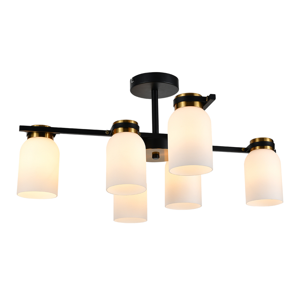 Люстра на штанге 6x40Вт E14, металл/стекло, черный/бронза, белый плафон