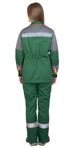 Костюм УДАРНИЦА женский, куртка, п/к, зеленый со средне-серым с оранжевой отделкой и СОП