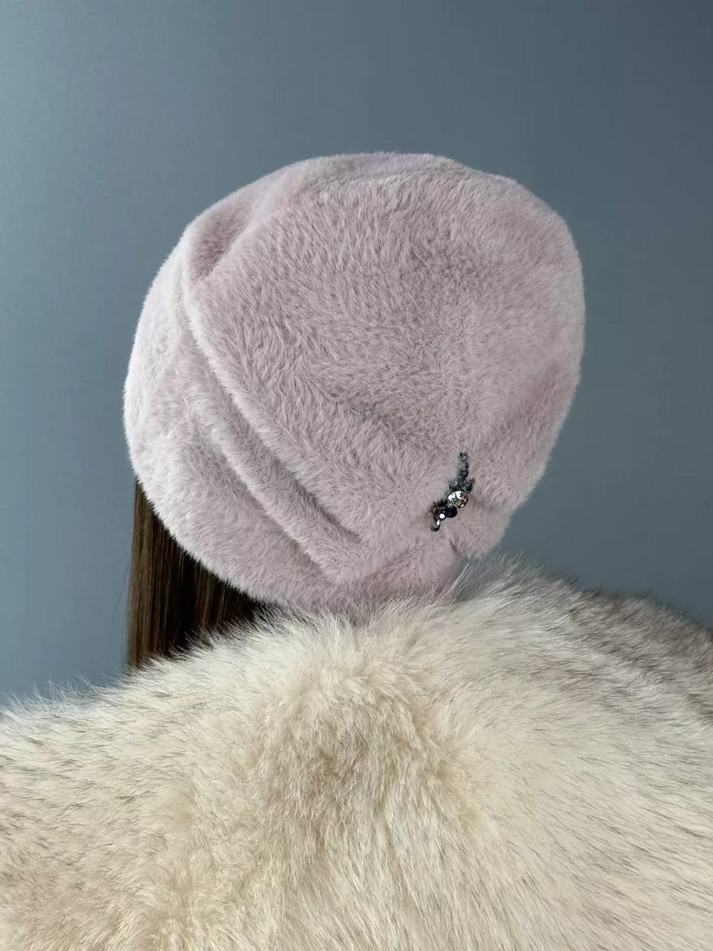 шапка зимняя пушистая из эко меха