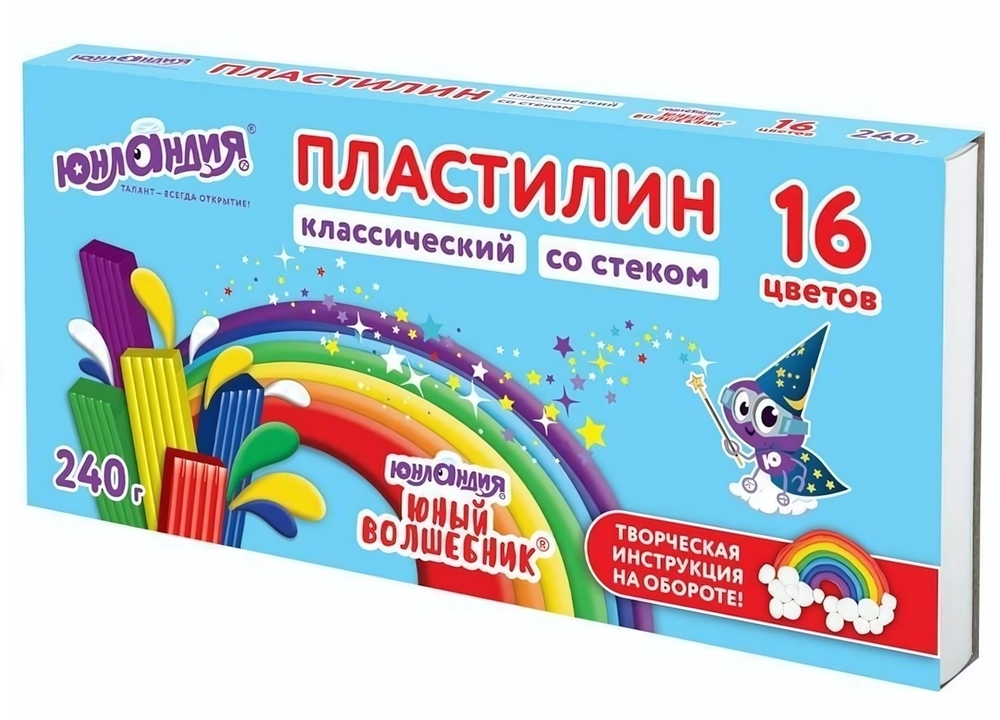Пластилин классический 16 цветов 240г со стеком "ЮНЫЙ ВОЛШЕБНИК" (ЮНЛАНДИЯ)