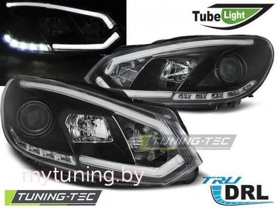 Передние фары VW Golf 6 tube lights tru drl black