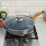 Сковорода 28см Premium blue с несъемной ручкой и стеклянной крышкой