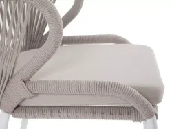 "Милан" стул плетеный из роупа, каркас алюминий белый шагрень, роуп бежевый круглый, ткань бежевая