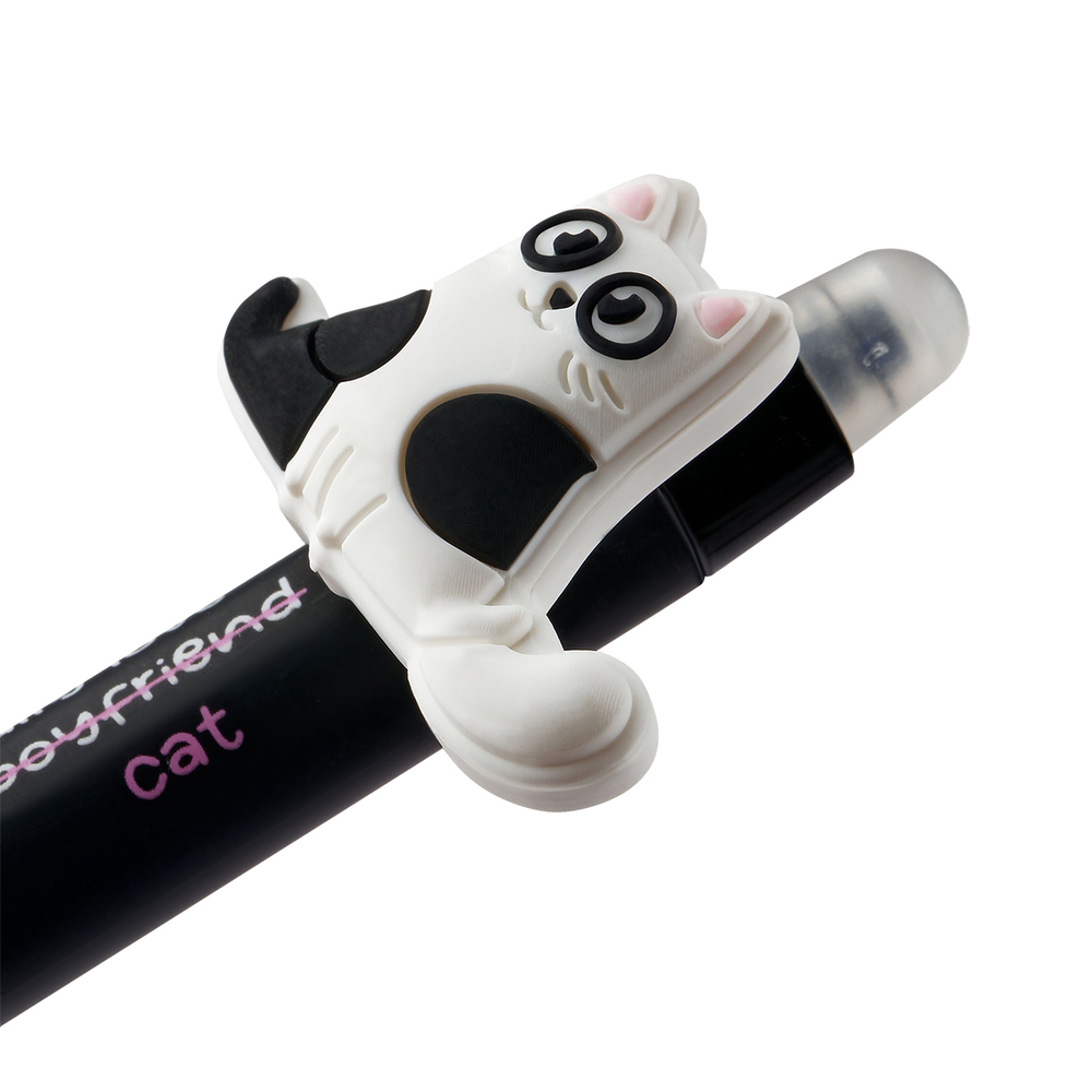 Ручка гелевая стираемая автоматическая "Funny cats" синяя, 0,5мм, корпус ассорти, с топпером