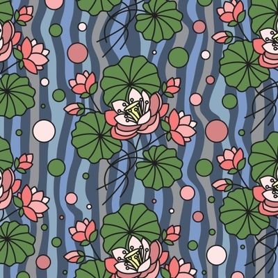 РОЗОВЫЕ ЛОТОСЫ НА ВОЛНИСТОМ ФОНЕ