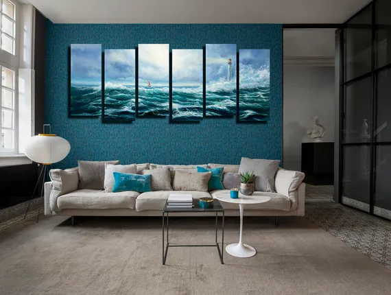 Модульная картина "Морской пейзаж с маяком"