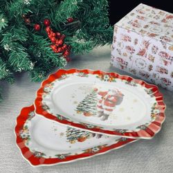 Lenardi 205-312 Набор из 2 овальных блюд 25см НОВЫЙ ГОД в под.уп.(х12)Фарфор