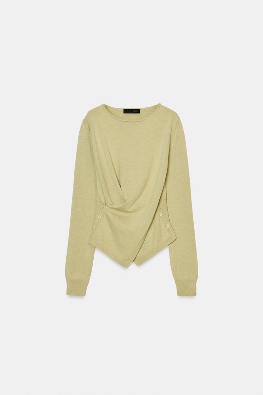 ZARA ДРАПИРОВАННЫЙ ТРИКОТАЖНЫЙ ДЖЕМПЕР, ЛИНЯЛЫЙ ЗЕЛЕНЫЙ