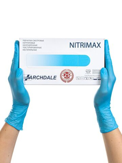 Перчатки NitriMax размер М, голубые, нитриловые неопудренные нестерильные-100шт (50 пар)
