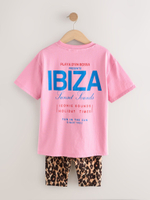 Футболка и шорты-велосипедки в комплекте для девочки Next AM0-411, Розовый, Коричневый