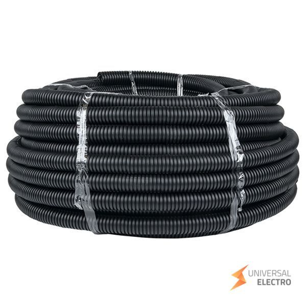 Труба гофр, ПНД с протяжкой d32 мм (50 м) черная EKF-Plast