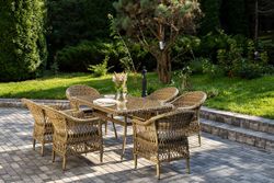 "Амароне" обеденная группа из искусственного ротанга на 6 персон, цвет соломенный
