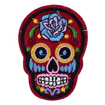 Нашивка Череп с цветами красный