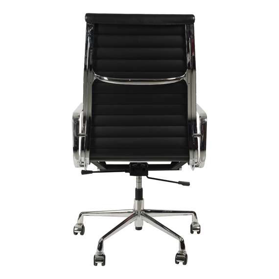 Культовое офисное кресло Eames Ribbed EA 119 из черной кожи с хромированным каркасом | Купить в Hallberg.ru