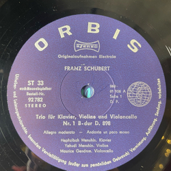 Винтажная виниловая пластинка LP Franz Schubert Шуберт, Hephzibah Menuhin, Yehudi Menuhin Иегуди Менухин, Maurice Gendron Klaviertrio Nr.1 B-dur D.898 (Германия 1971)