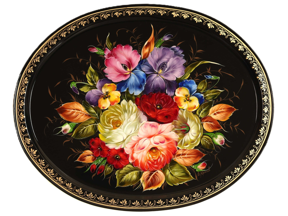 Жостовский поднос декоративный, размер 51х41 см (A26), металлический