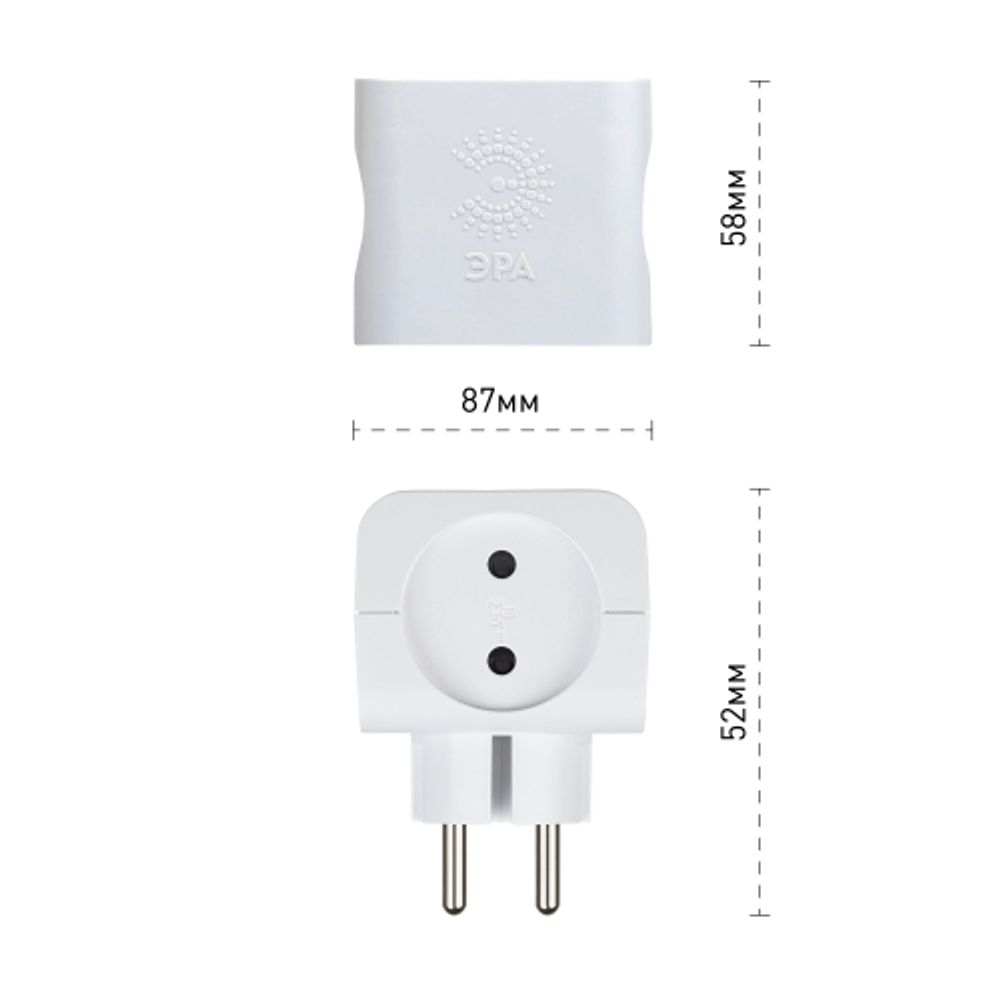 Разветвитель электрический ЭРА SP-4-W на 4 розетки без заземления 16А белый