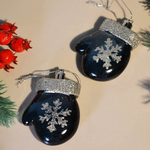 Елочные игрушки 2шт 6см "Волшебные варежки", сапфир