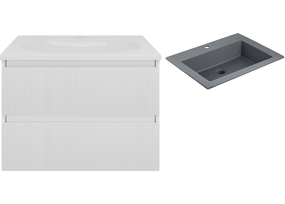 Тумба с раковиной Vincea Welle 60 VMC-2WL600MW/VCB-13600G белая матовая/раковина серая
