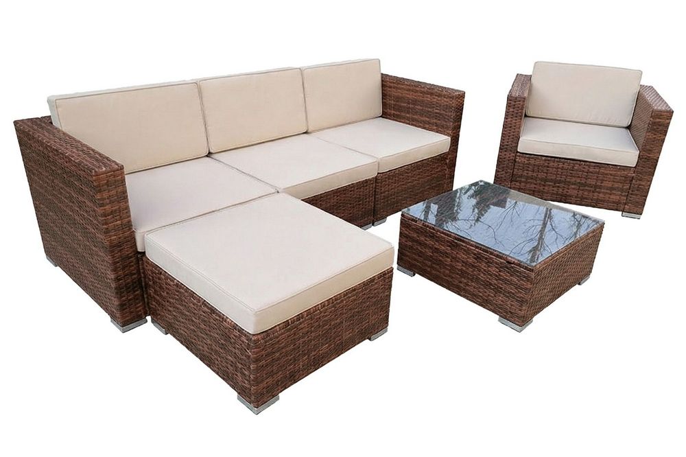 "Даллас" лаунж-зона из искусственного ротанга на 5 персон, цвет коричневый