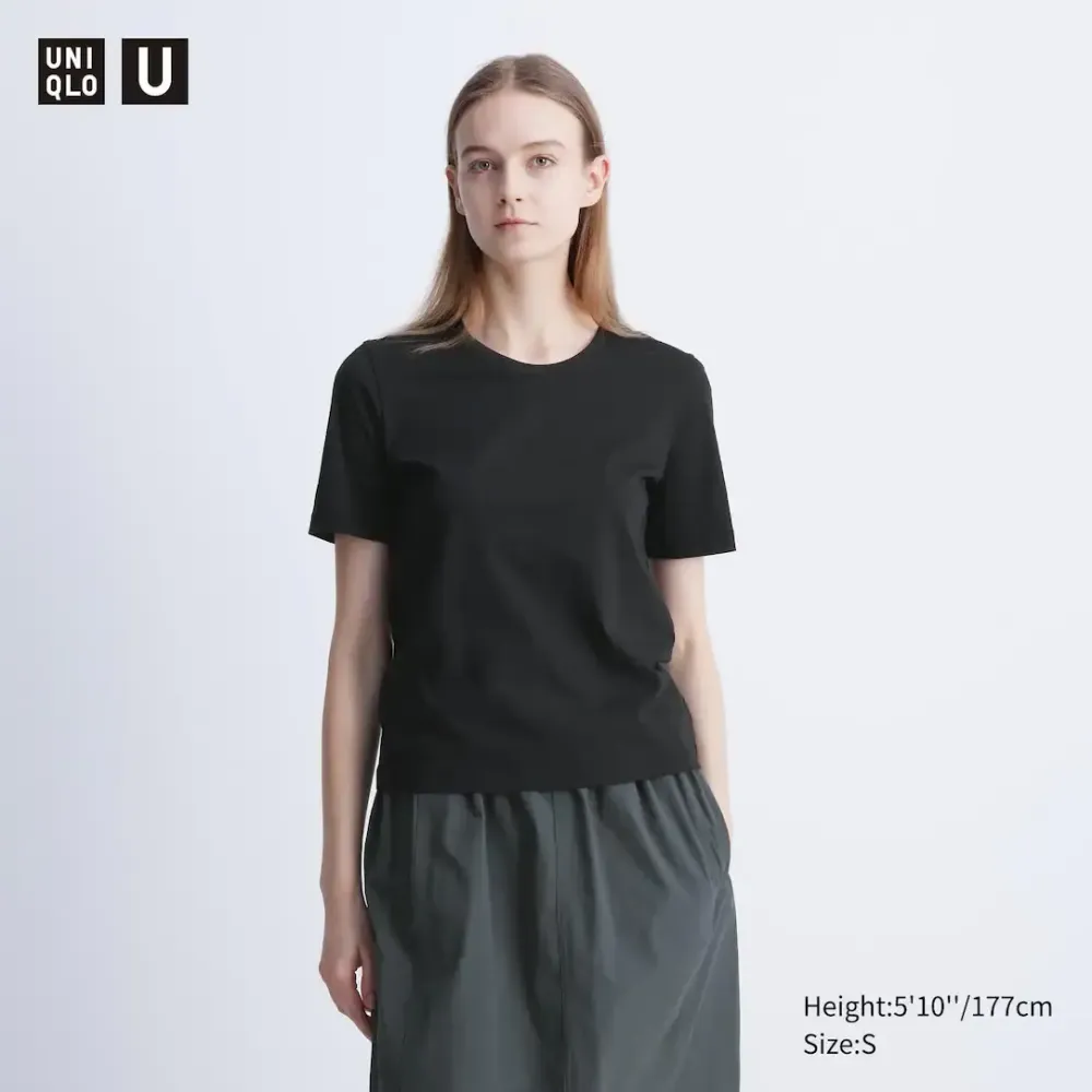 UNIQLO ХЛОПКОВАЯ ФУТБОЛКА С КРУГЛЫМ ВЫРЕЗОМ, ЧЕРНЫЙ