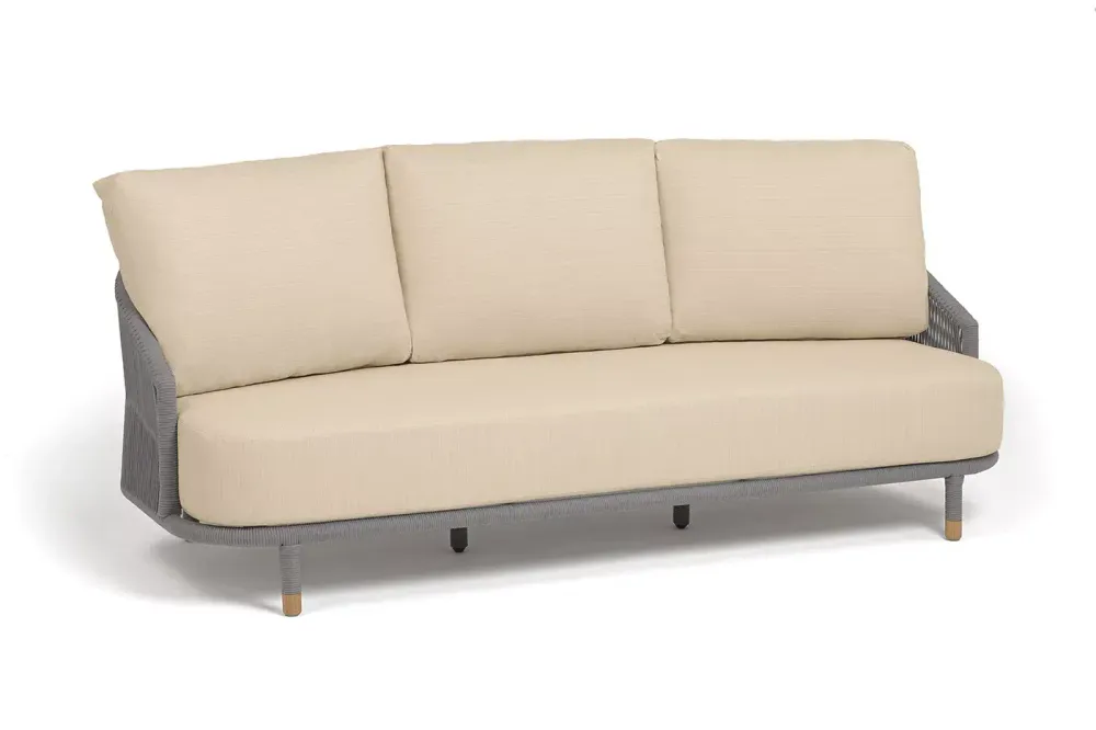 "Верона" диван 3-местный плетеный из роупа, каркас алюминий светло-серый (RAL7035) муар, роуп светло-серый круглый, ткань Mossle светло-бежевая