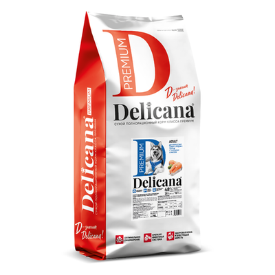 Delicana корм сухой для взрослых собак средних пород лосось, рис