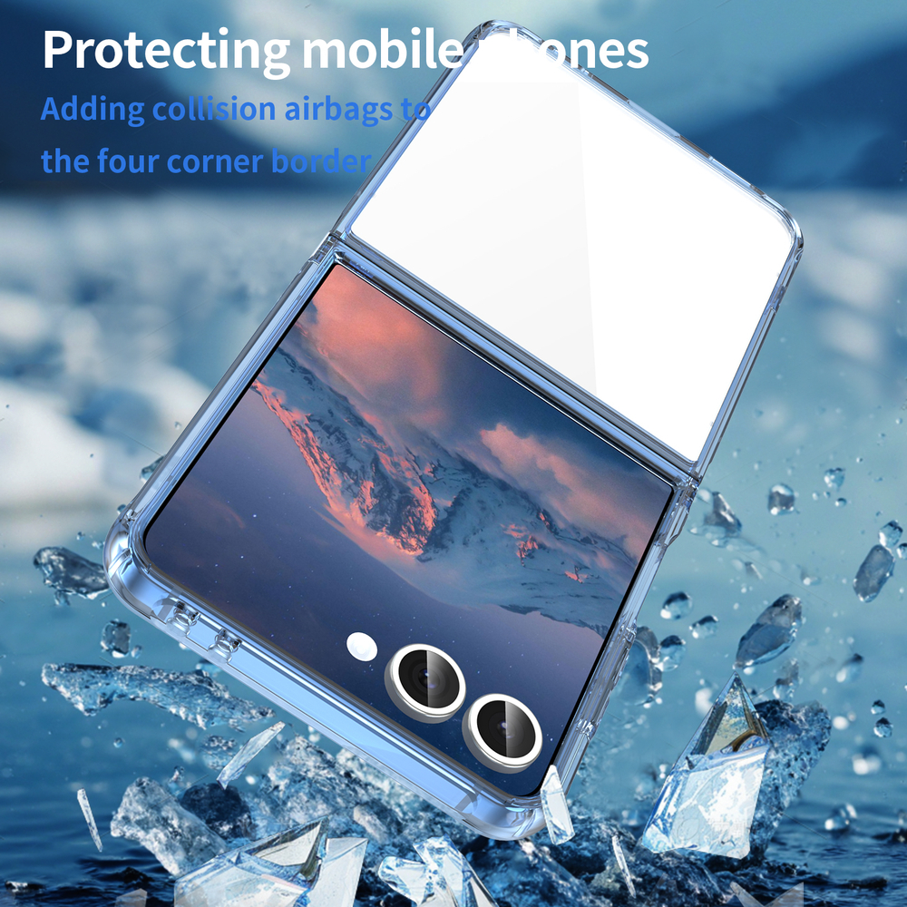 Чехол прозрачный для Samsung Galaxy Z Flip 7, мягкие усиленные боковые рамки синего цвета