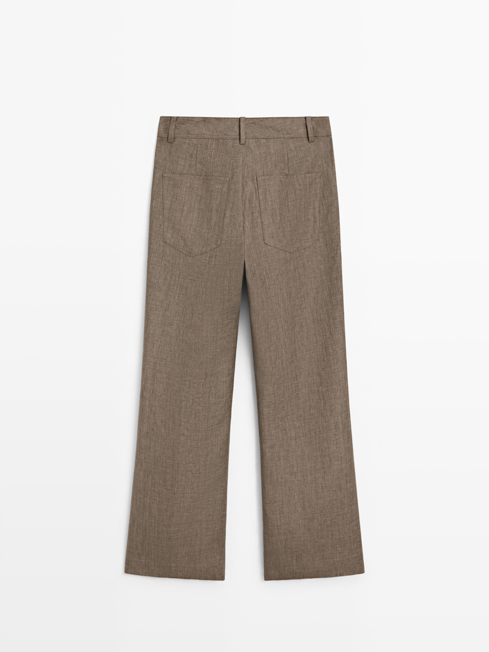 Massimo Dutti Укороченные брюки клеш из льна, кротово-коричневый