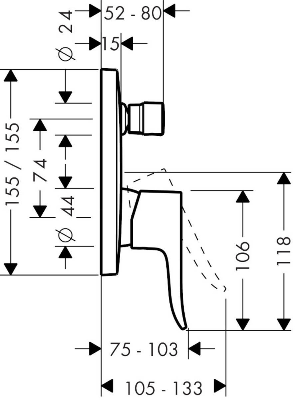 Смеситель однорычажный 31451000 Metris для ванны, со встроенной защитной комбинацией, СМ