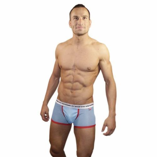 Мужские трусы хипсы голубые в сетку Andrew Christian Sports Mesh Boxer Sky Blue