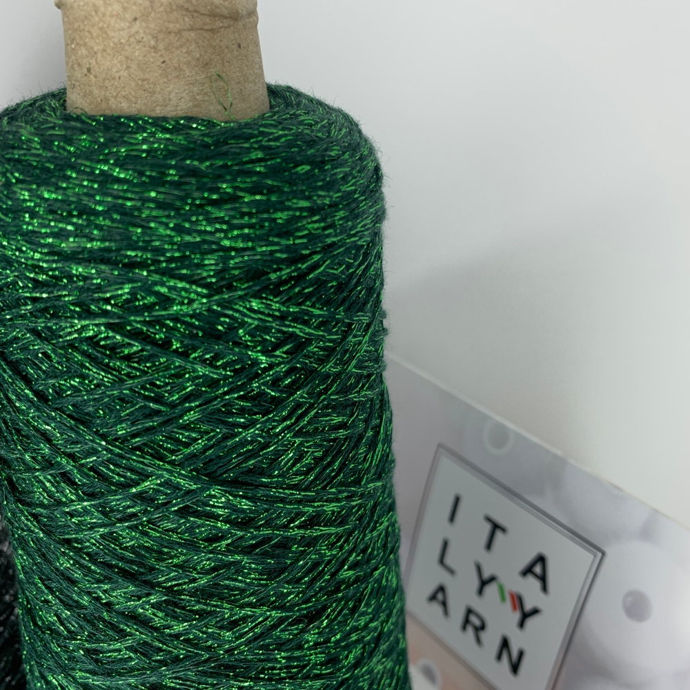COTTON LUREX; 95% хлопок, 5% люрекс; 400м/100гр; Шнурок; цвет: темно-зеленая нить , люрекс ярко-зеленый