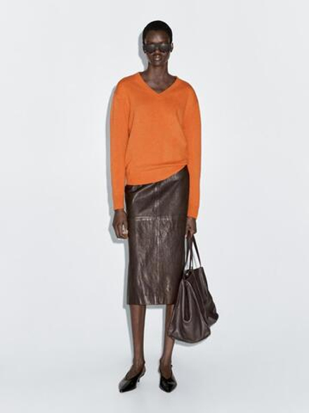 Massimo Dutti Свитер с V-образным вырезом, оранжевый