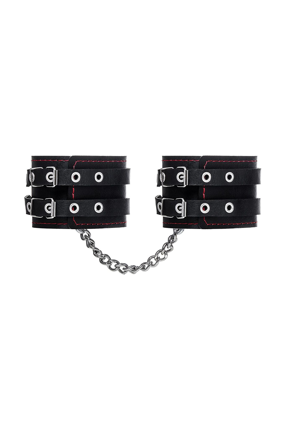 Черные кожаные оковы с двумя ремнями и контрастной строчкой (Цвет: черный)