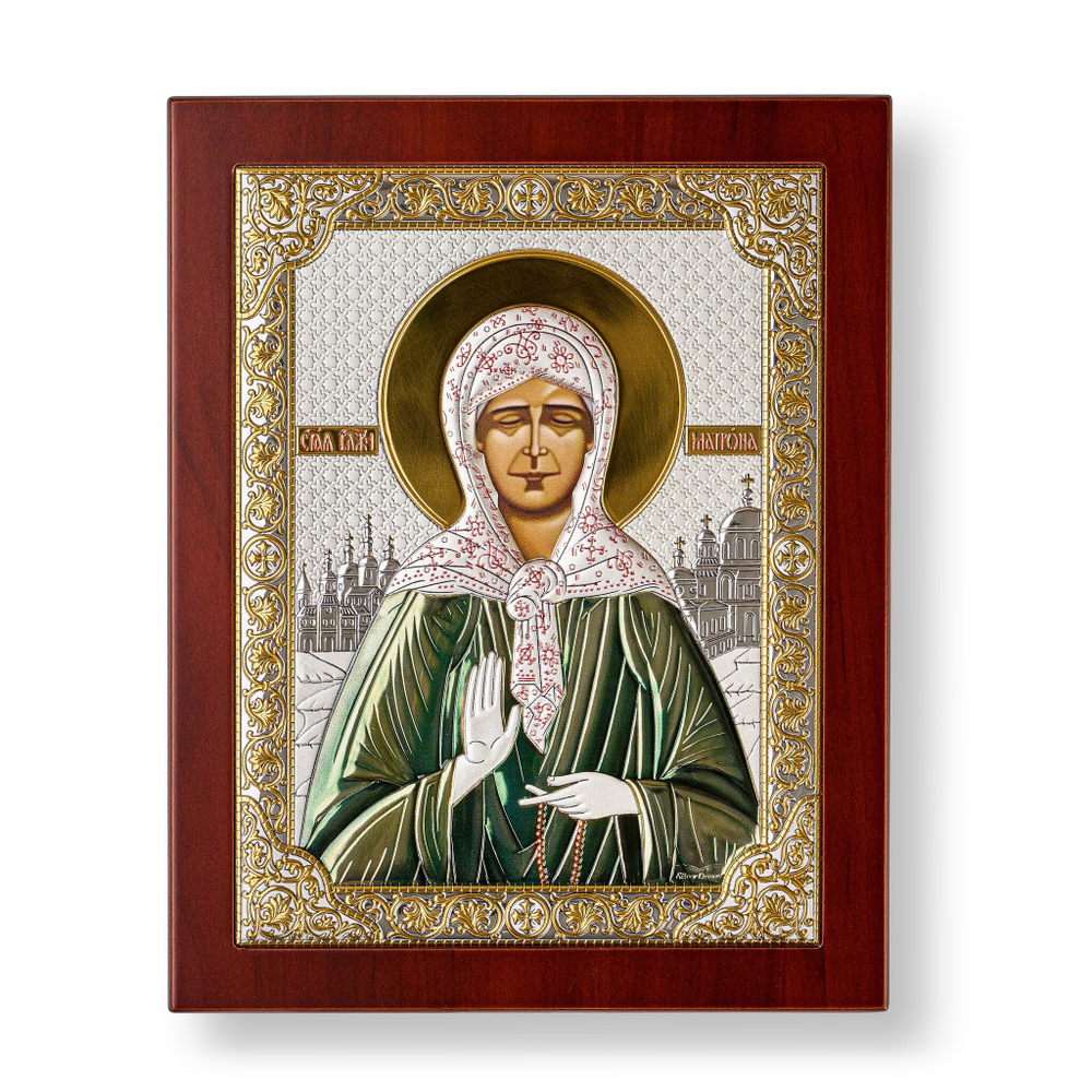 Матрона, икона прямоугольная с рамкой, красное дерево, эмаль 185х235