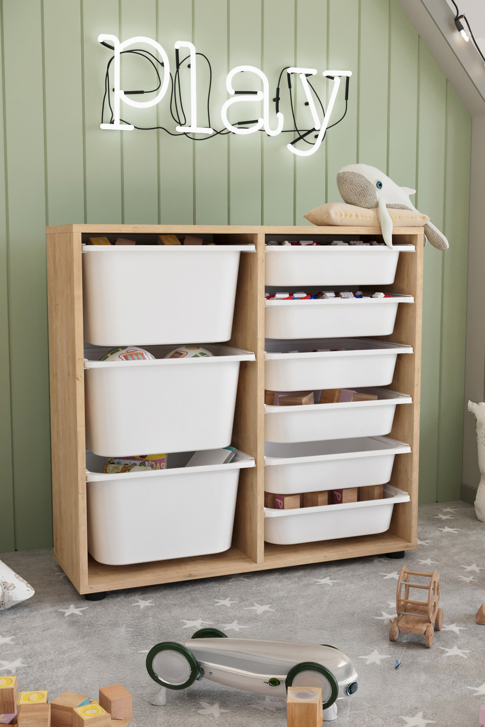 Стеллаж CAGLA с 9 выдвижными ящиками - дуб