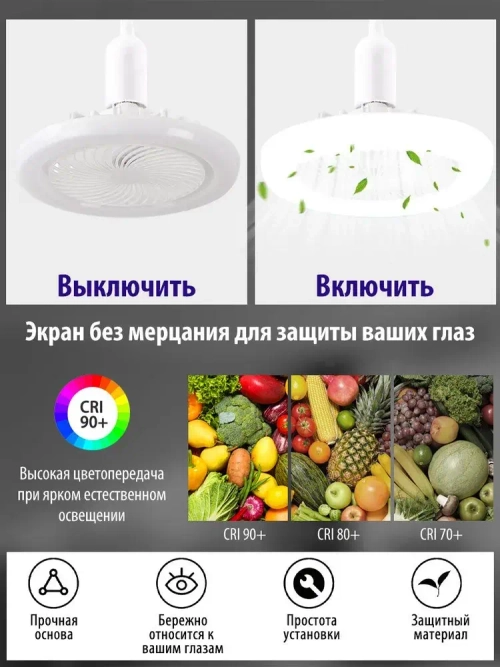 Потолочный вентилятор 38W Черный E27 диммируемый