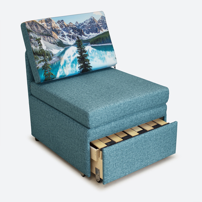 Кресло-кровать "Миник", велюр Rich Biruza, купон Пейзаж