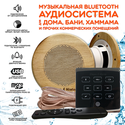 Комплект влагостойкой акустики для бани и сауны - SW2 Black ECO SAUNA (круглая решетка)