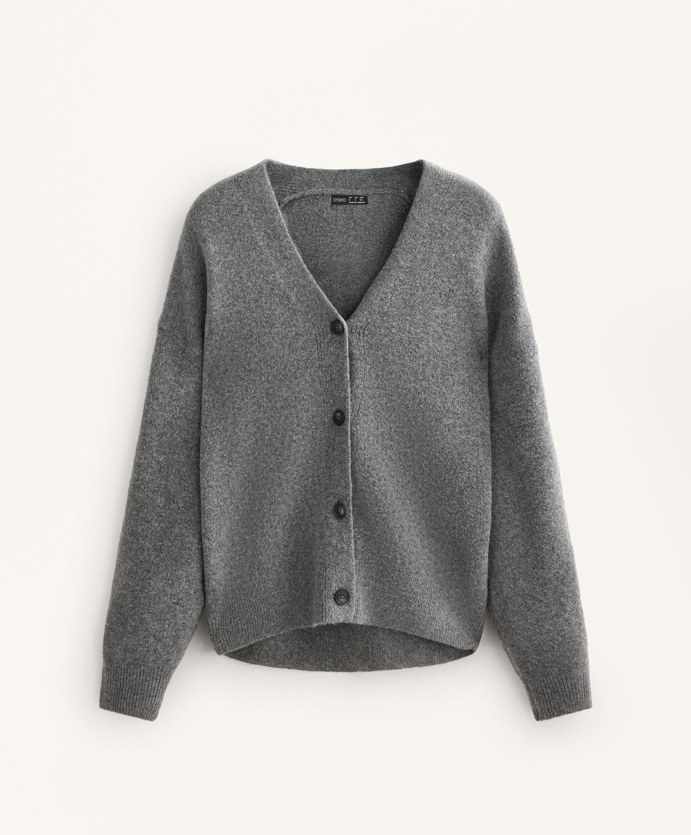 Oysho Мягкий трикотажный кардиган на пуговицах, серый меланж