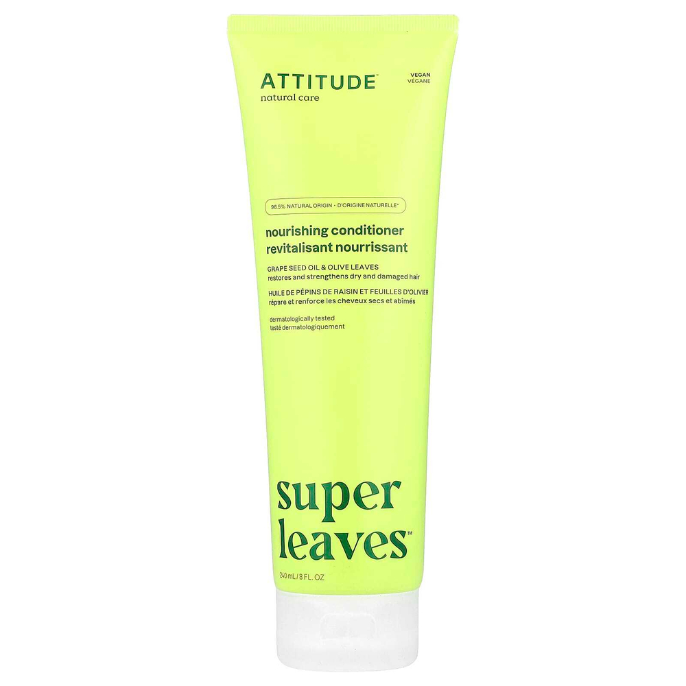 ATTITUDE, Super Leaves Science, натуральный кондиционер, питает и укрепляет, Масло из виноградных косточек и листья оливы, 240 мл (8 oz)