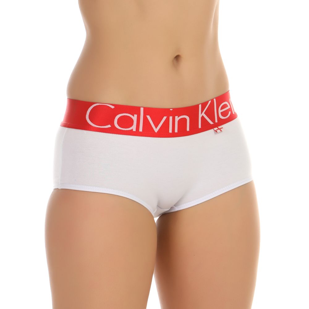Женские трусы-шорты белые с красной резинкой Calvin Klein Women Red White England